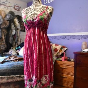 Pink White Black floral summer dress Large